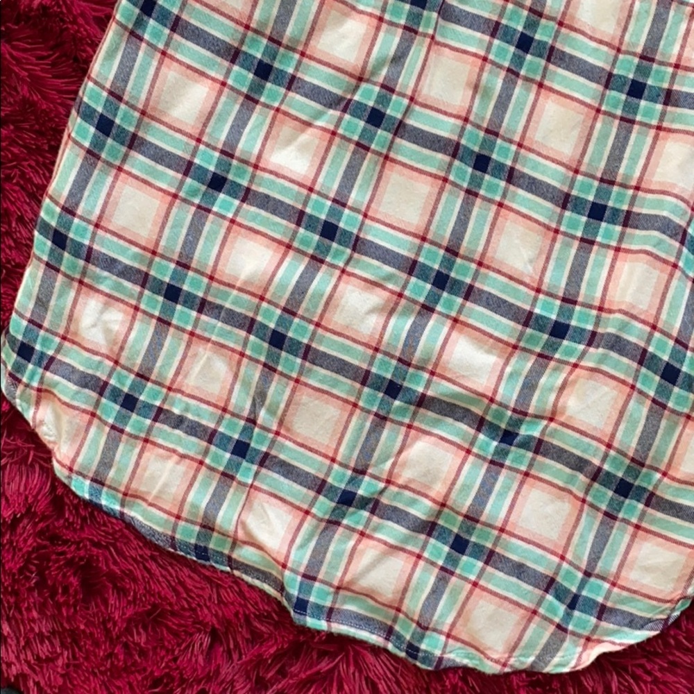 Red Camel mint, navy and red plaid button down top - Picture 9 of 12
